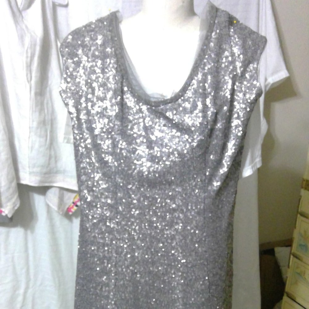 Mikael Aghal Silver sequin evening dress Size 8